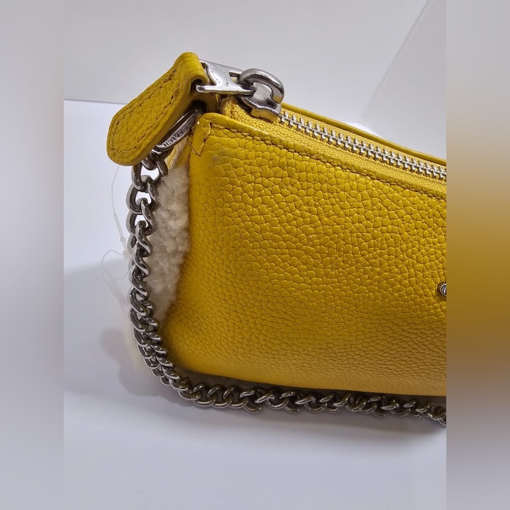 NWT Coach Yellow Pebbled Leather Mini Wristlet with Shearling Accents - Picture 3 of 10